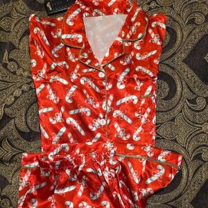 Festive Red and White Pajama Set with Playful Pattern
